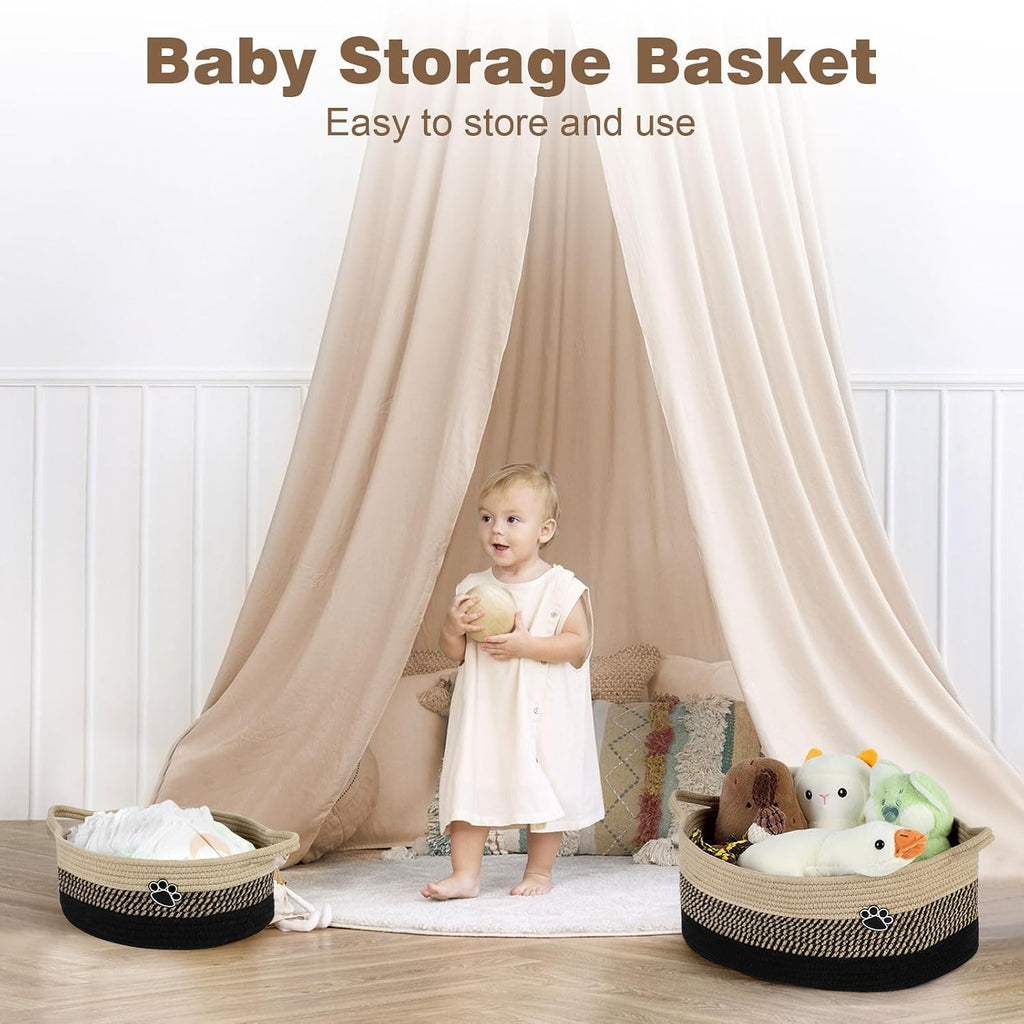 Dog Toy Basket, 30L Toy Box and Bin for Dog Cat Storage, 19.7" X 11" X 7.9" Large Woven Rope Basket for Blanket
