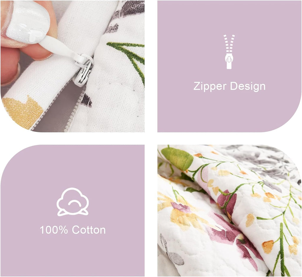 Cotton Euro Pillow Shams (26"x26"), Flowers Botanical Pattern Floral Pillow Cases Extra Soft Breathable Zipper