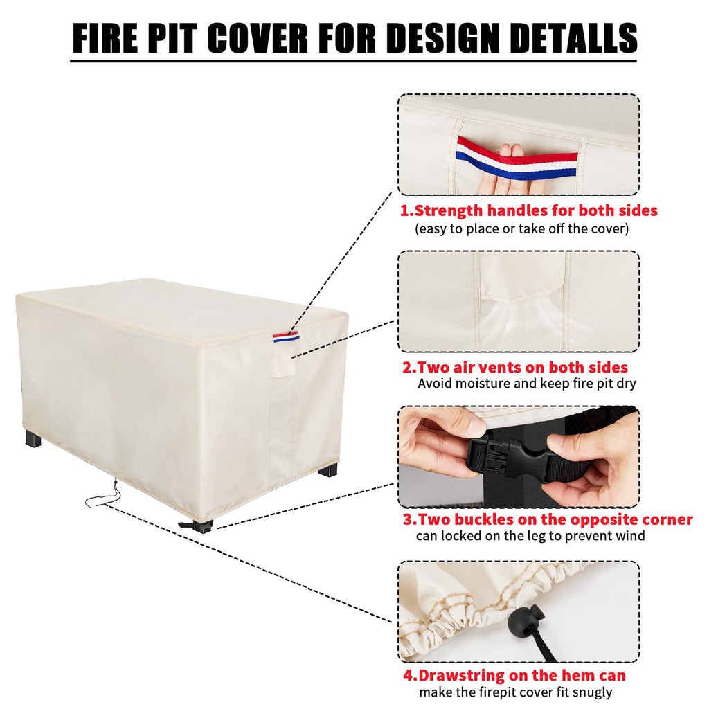 Fire Pit Cover Rectangular Waterproof 600D, 48 x 24 x 24 Inch Beige