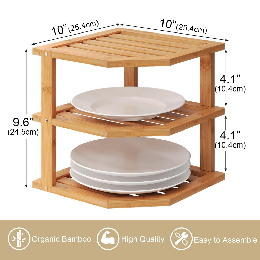 3 Tier Bamboo Dish Drying Rack, Corner Shelf 4 Pack(Natural)