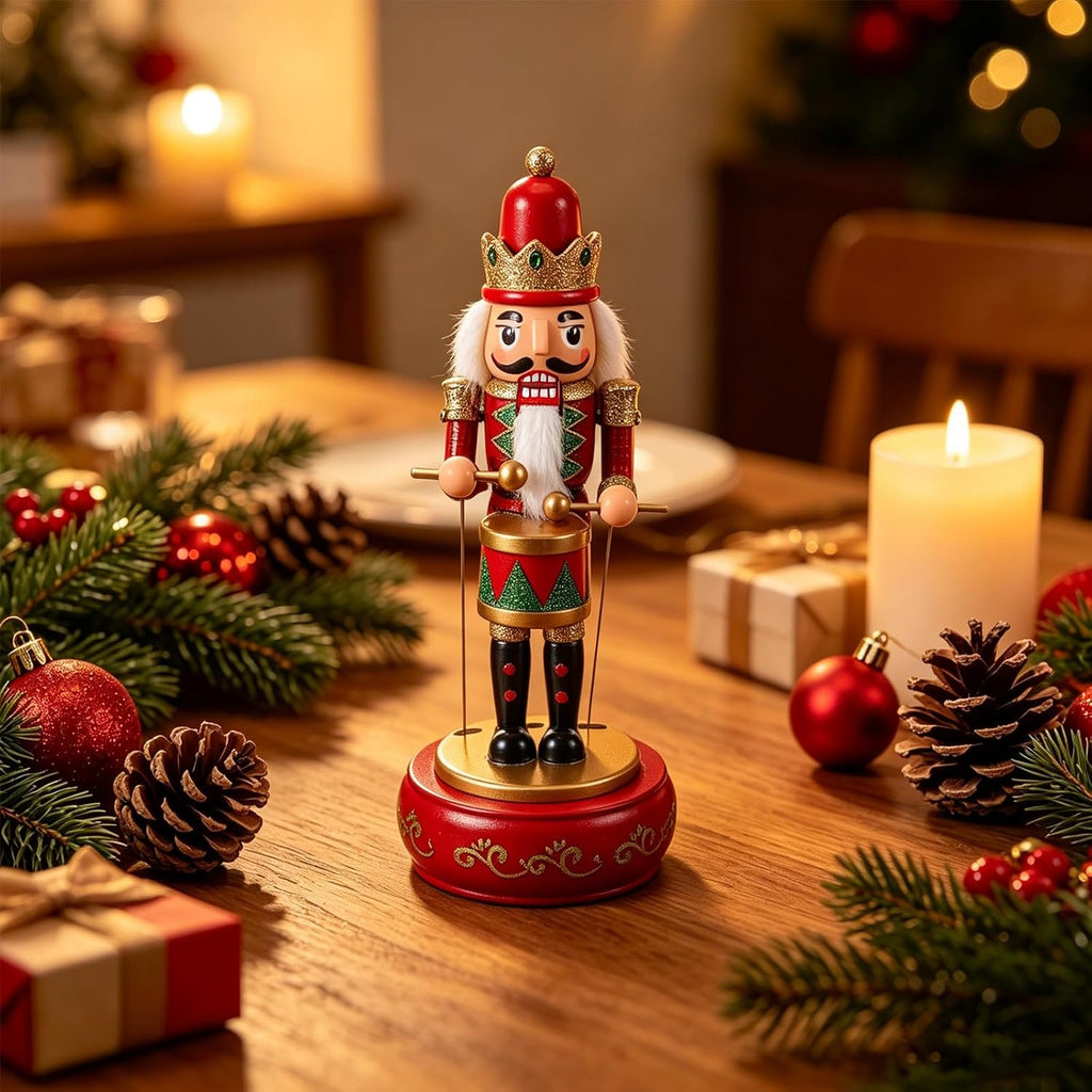 Xmas Wooden Nutcracker Music Box Figurine, Classic Christmas Decor