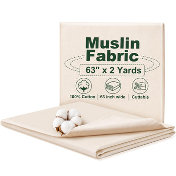 100% Cotton Muslin Fabric, 63 Inch X 2 Yards Unbleached Fabric by The Yard