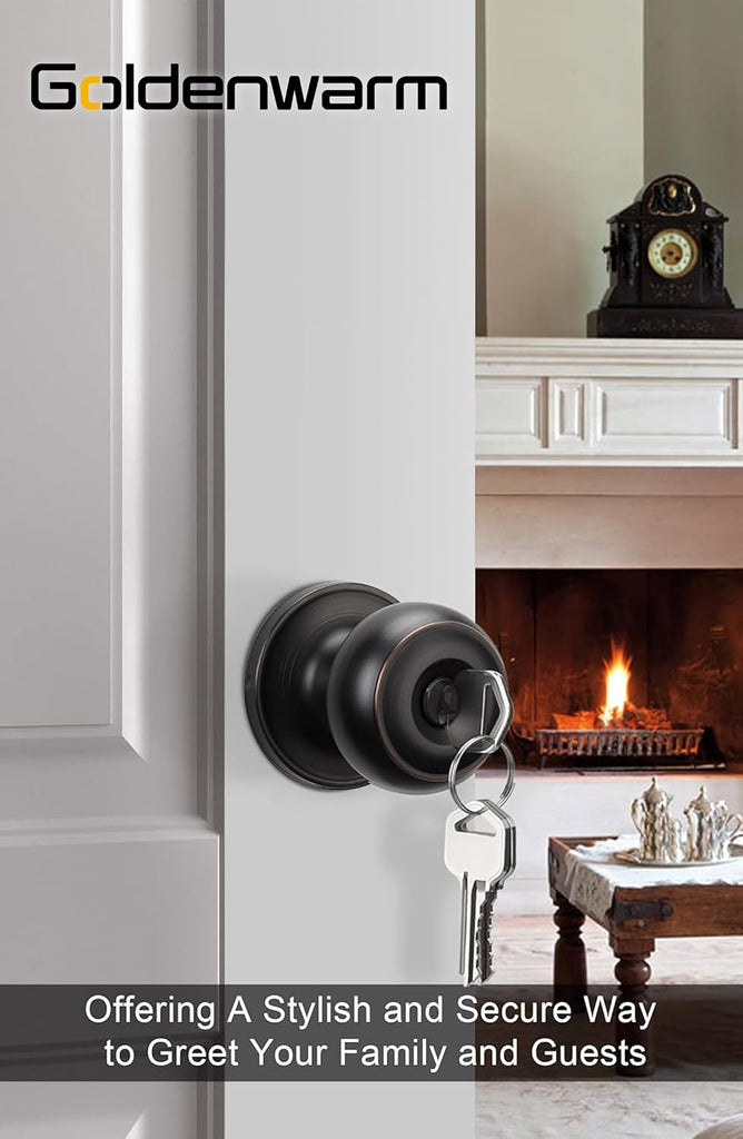 Bronze Door Knobs with Lock and Keys, Exterior Door Lock Sets