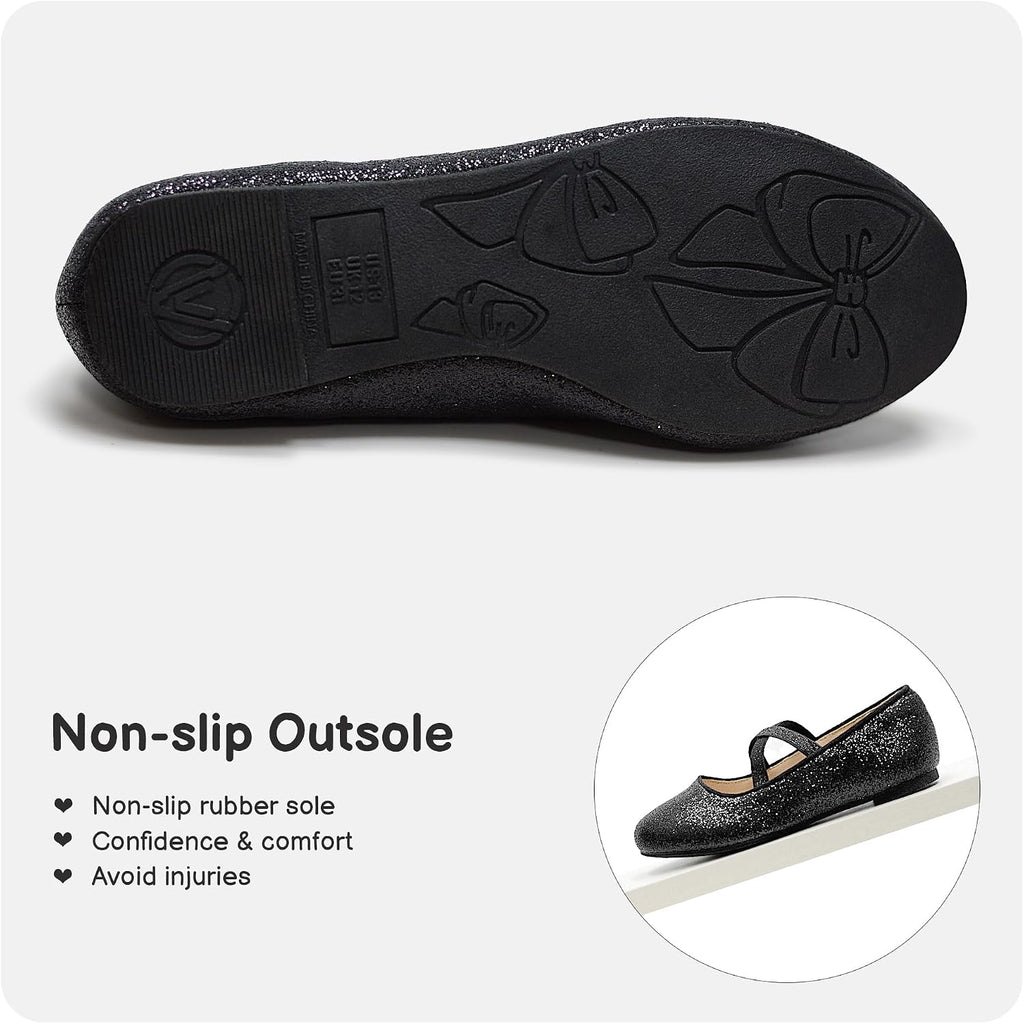 Girls Black Dress Shoes Mary Janes for Girls Ballet Flats with Cross Strap Party Wedding School Shoes