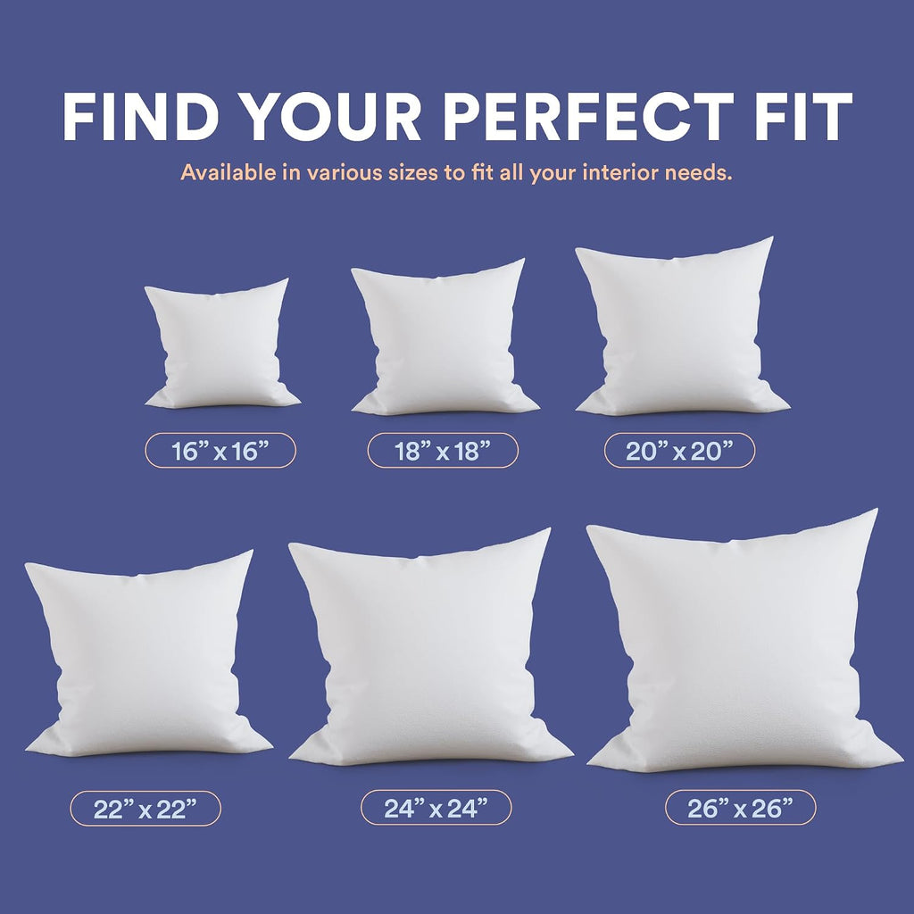 Down & Feather Throw Pillow Insert - 25/75 Medium Support - Decorative Couch Pillow - Premium Cotton Shell- 22x22 1