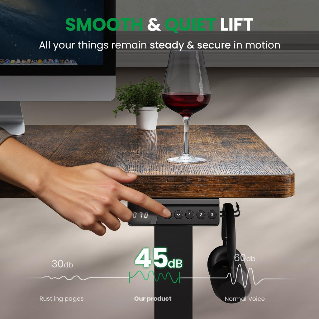 Brown 60x28 In Electric Standing Desk, 1 Inch Thick Tabletop