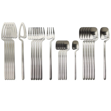 Matte Silver Silverware Set Stainless Steel Satin Finish Flatware Cutlery Set Service for 6, 24-Piece Spoons And
