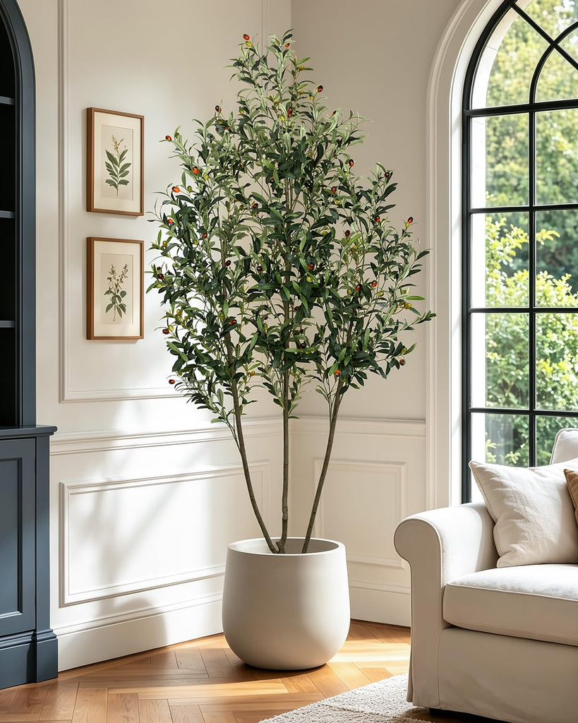 Artificial Olive Tree 7FT with Planter&Cotton Basket