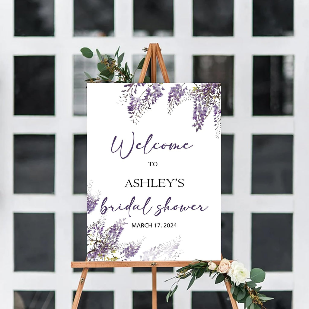 Lavender Floral Bridal Welcome Sign Template - Printable Purple Sign With Stand