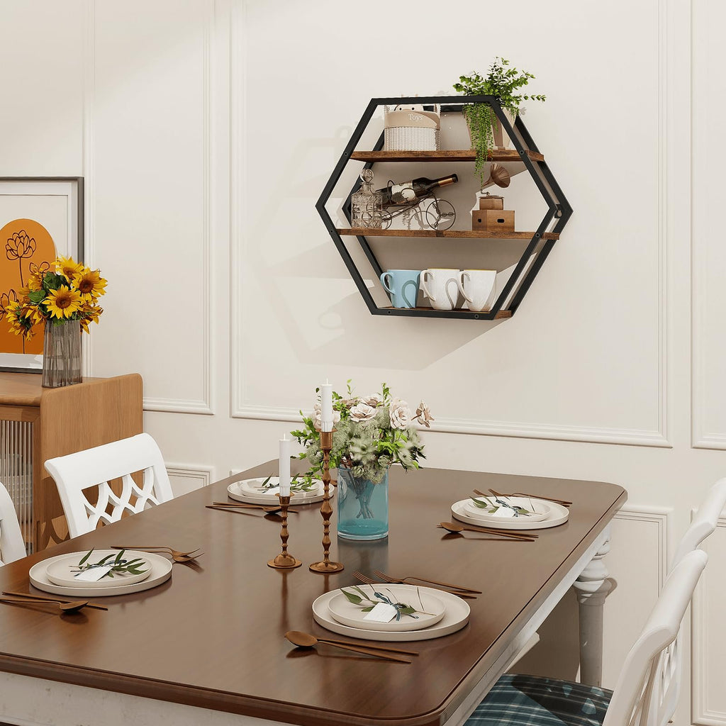 Hexagon Shelves for Wall, Decorative Hexagon Floating Shelves