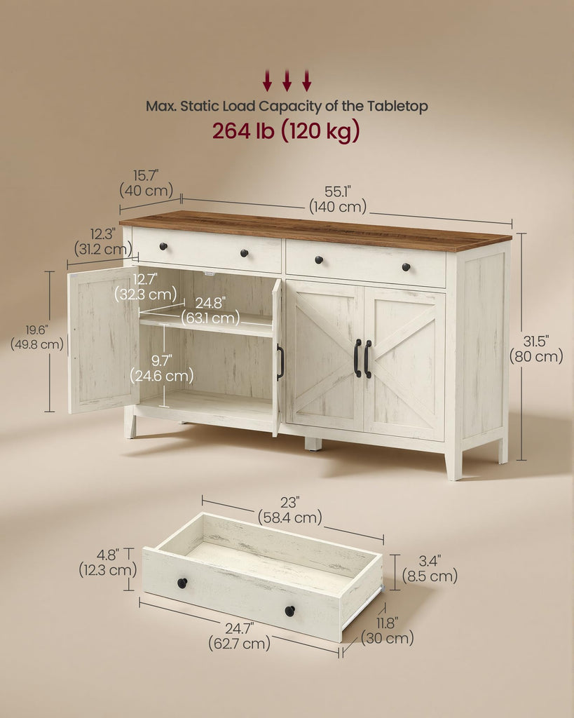 Farmhouse Buffet Cabinet, Coffee Bar with 2 Drawers