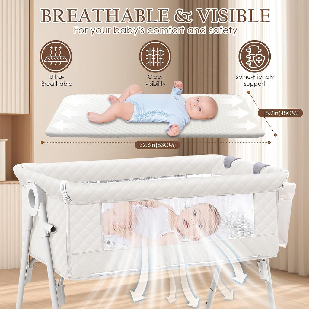 Bassinet Bedside Crib for Newborn 4-in-1 Baby Bassinet Bedside Sleeper | Mesh & Mattress, Easy Move Crib for Newborns