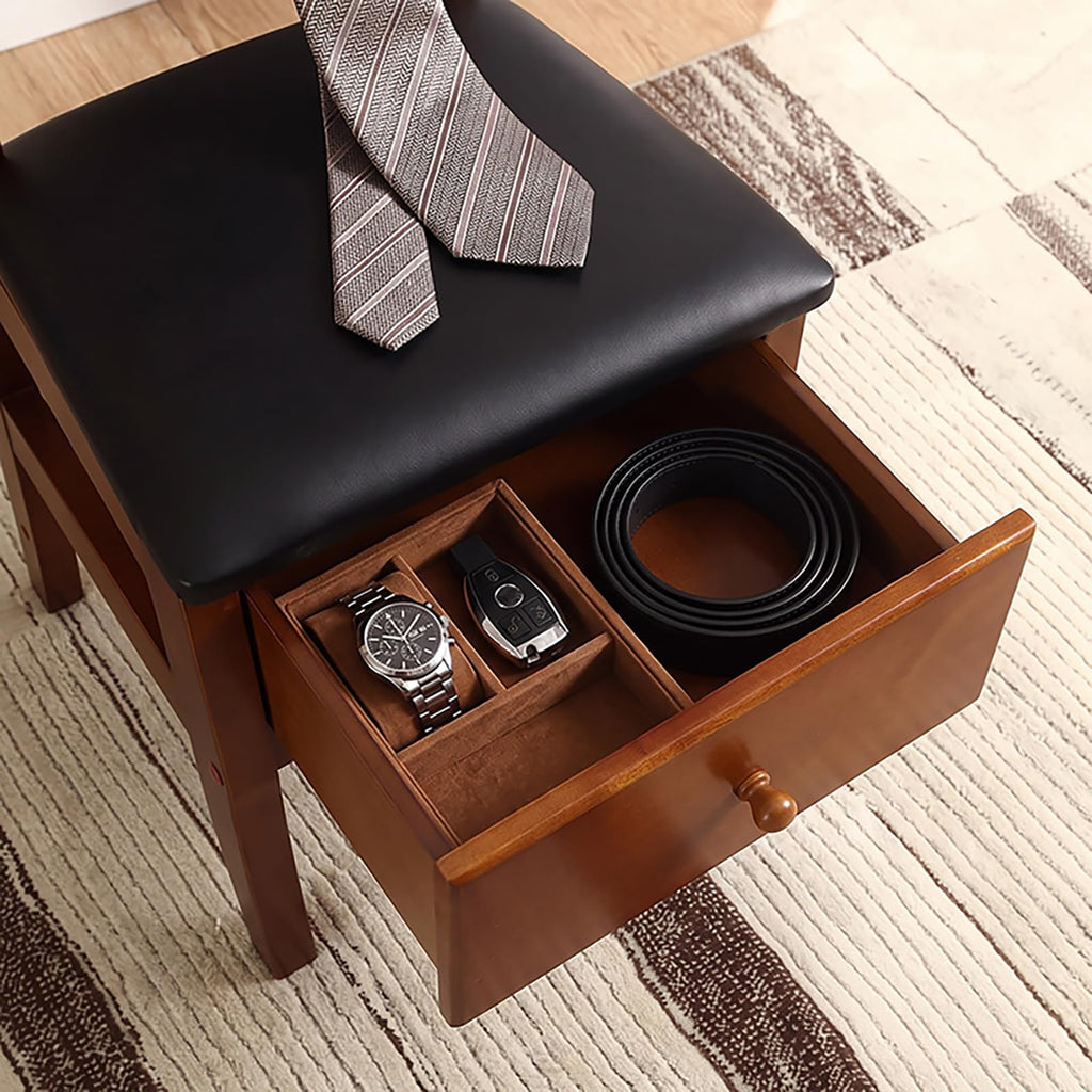 Wooden Chair Valet Stand with Contour Hanger and Drawer
