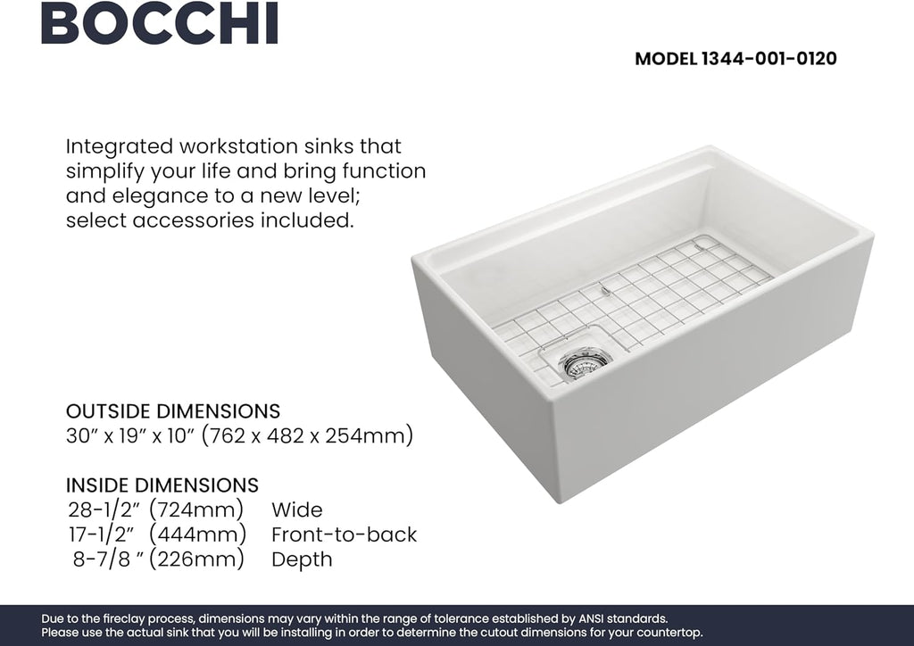 Contempo Workstation Apron Front Step Rim Fireclay 30 in. Single Bowl Kitchen Sink with Accessories in White