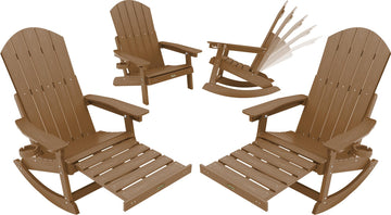 Adirondack Rocking Chairs Set of 2, with Footrest, 5-Level Adjustable