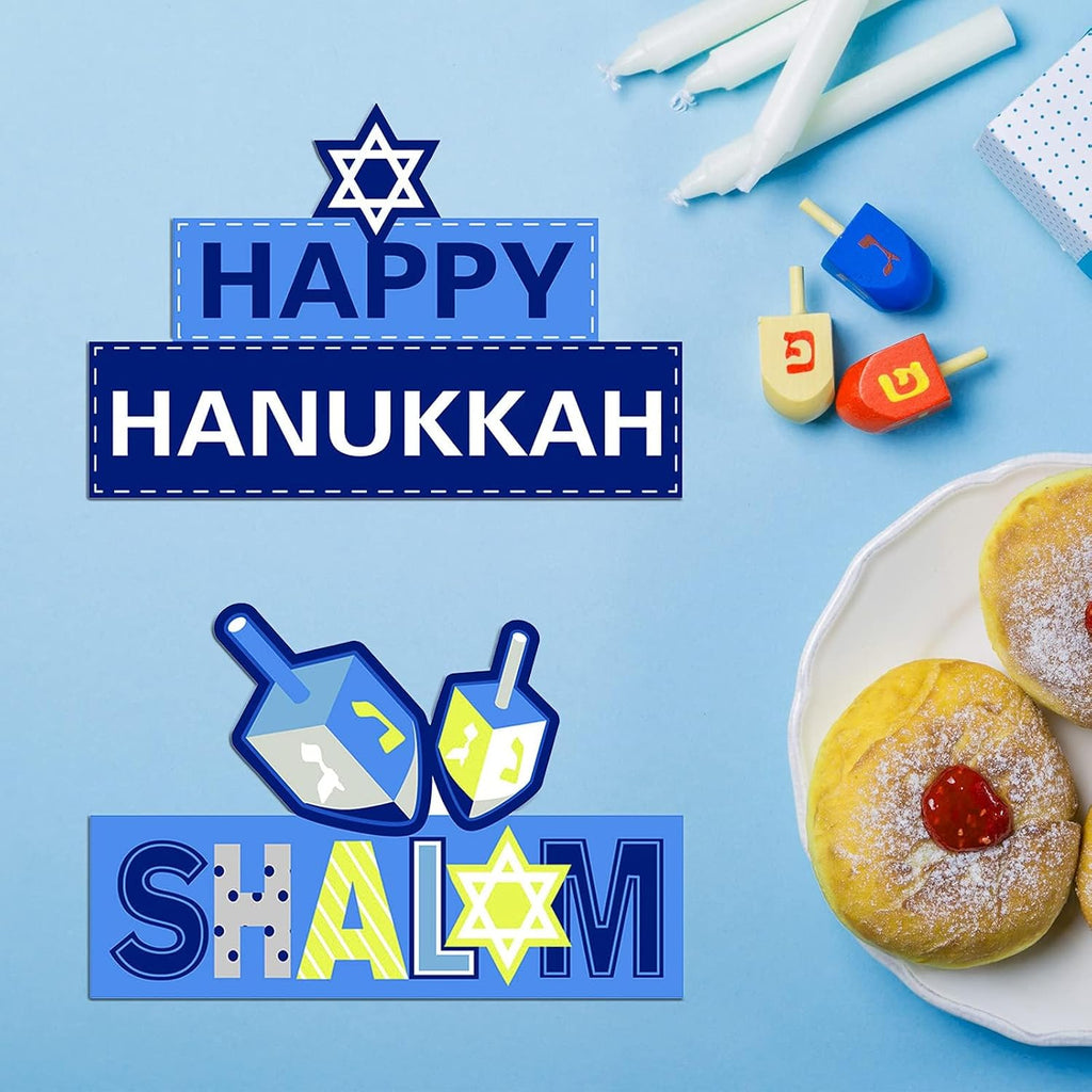 Hanukkah Party Decorations Wooden Chanukah Party Supplies Hanukkah Centerpieces Table Decorations Holiday - Set of 4