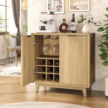 Modern Fluted Coffee Bar Cabinet with Removable Wine Rack, Natural