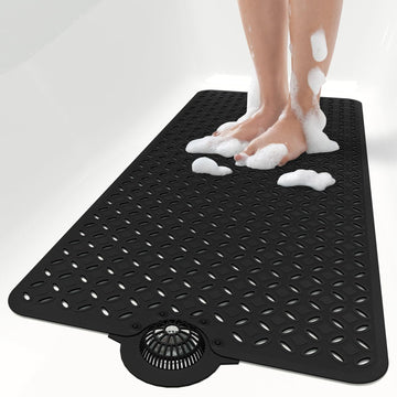 Bath Mat for Tub Non Slip: 39" X 17" Long Bathtub Mat with Hair Catcher│Big Drain Holes Shower Mats for Inside