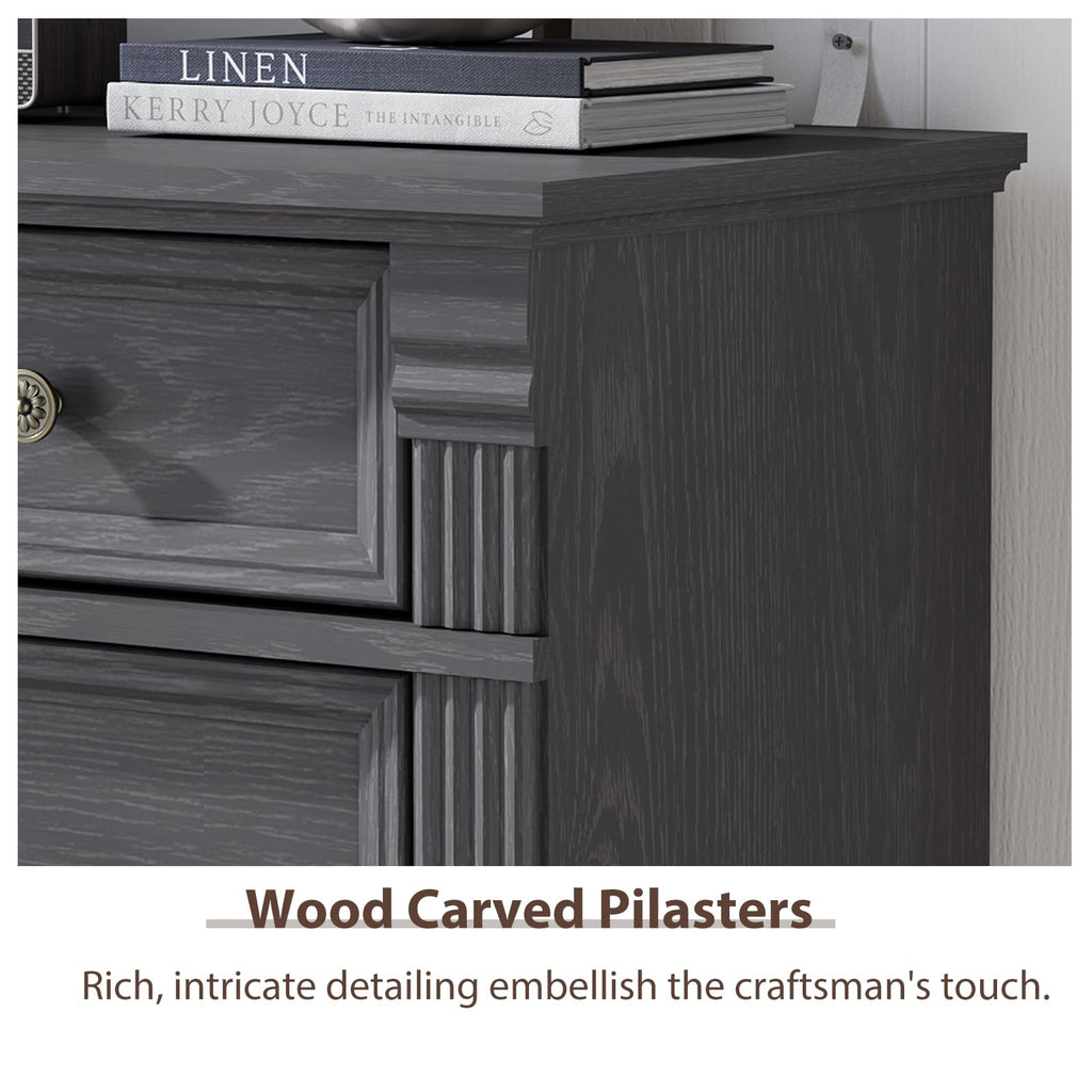 Grey 6 Drawer, 47" Tall, Wood Rustic Chest of Drawers with Chic Wood Pilasters, Dressers Organizer