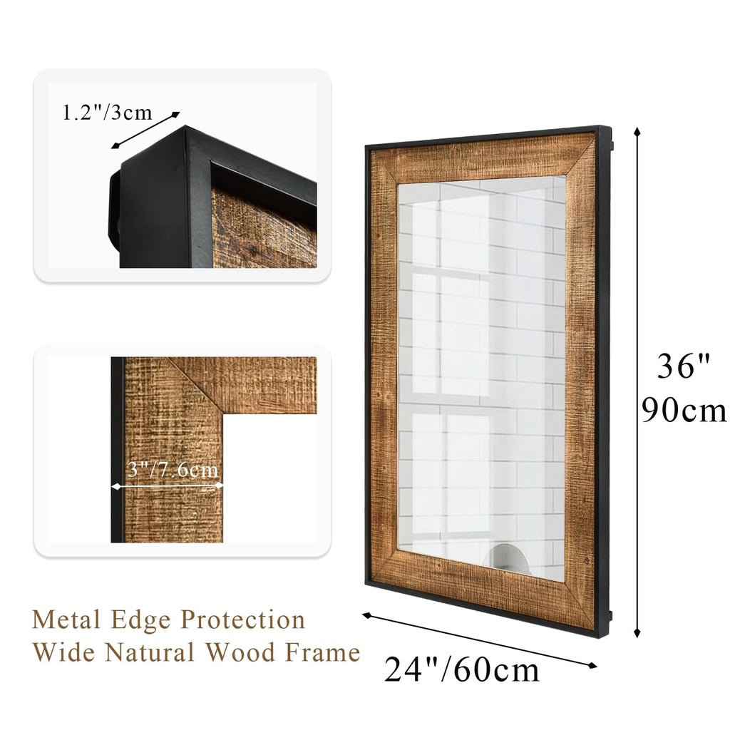 Rustic Solid Wood Wall Mirror 36x24 Inch, Vintage Wood Framed Wall Mirror Over Sink, Living Room, Hallway & Entryway