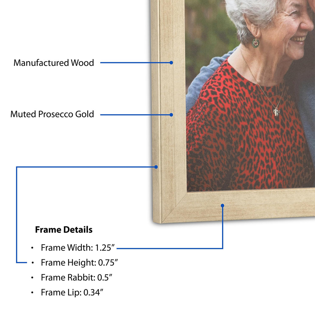 10x19 Inch Gold Picture Frame, This 1.2500 Inch Custom Poster Frame is Muted Prosecco Gold - Comes with Glass and
