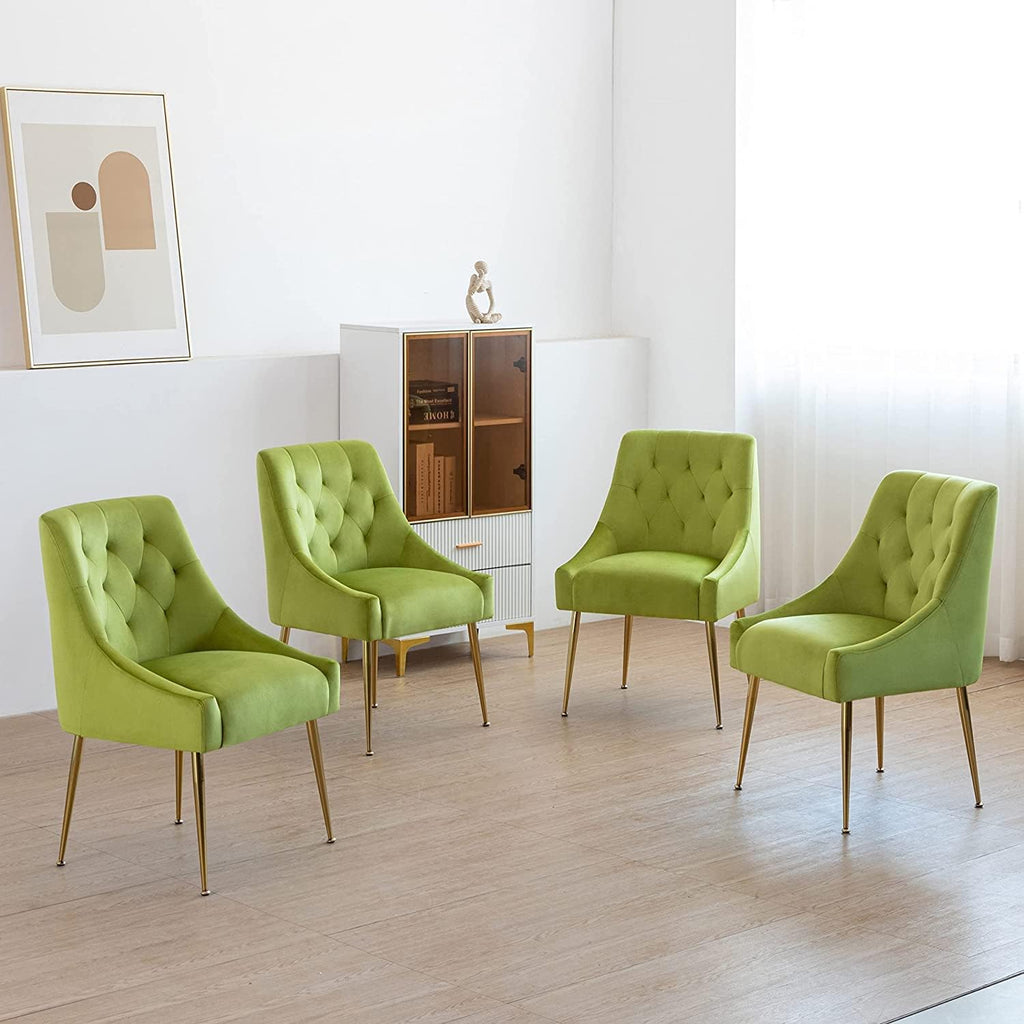 Modern Dining Chairs Set of 4, Mid Century Chairs with 5.12" Cushions and Golden Legs, Velvet Upholstered Dining