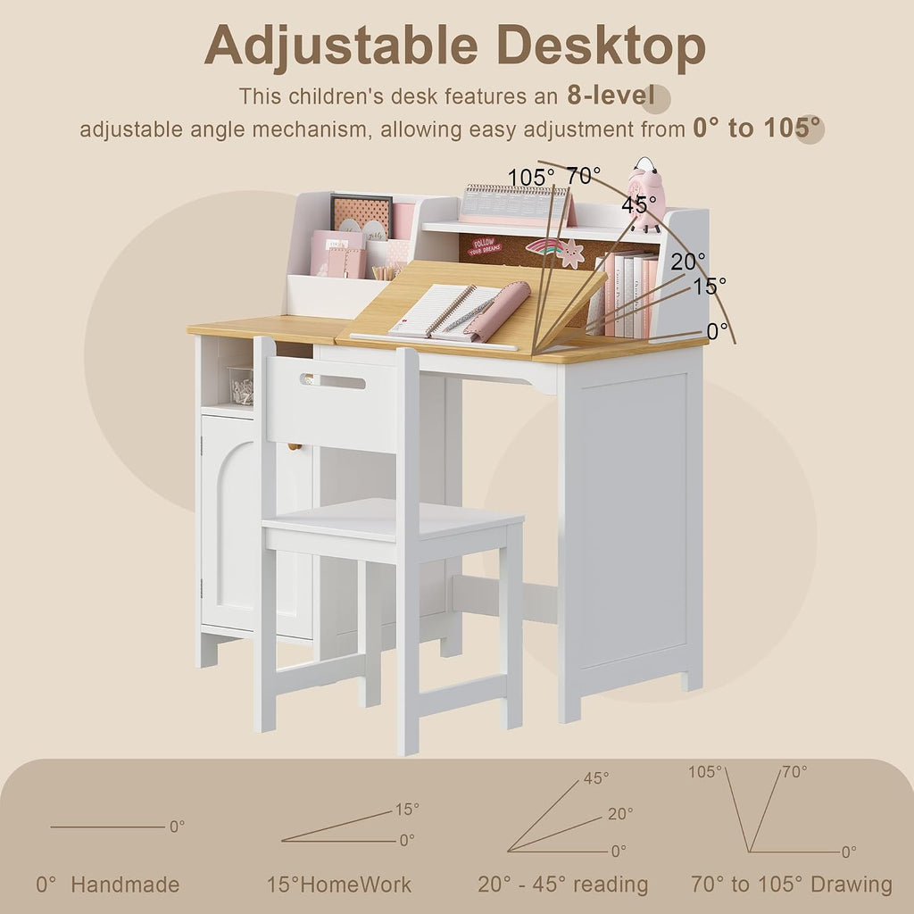 Kids Study Desk and Chair Set with Tiltable Desktop for 3-8 Years