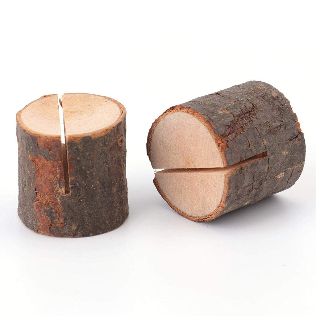 50 Pieces Wooden Place Card Holders with 50 Kraft Paper Cards, Rustic Wood Table Number Stands, Photo Holder for