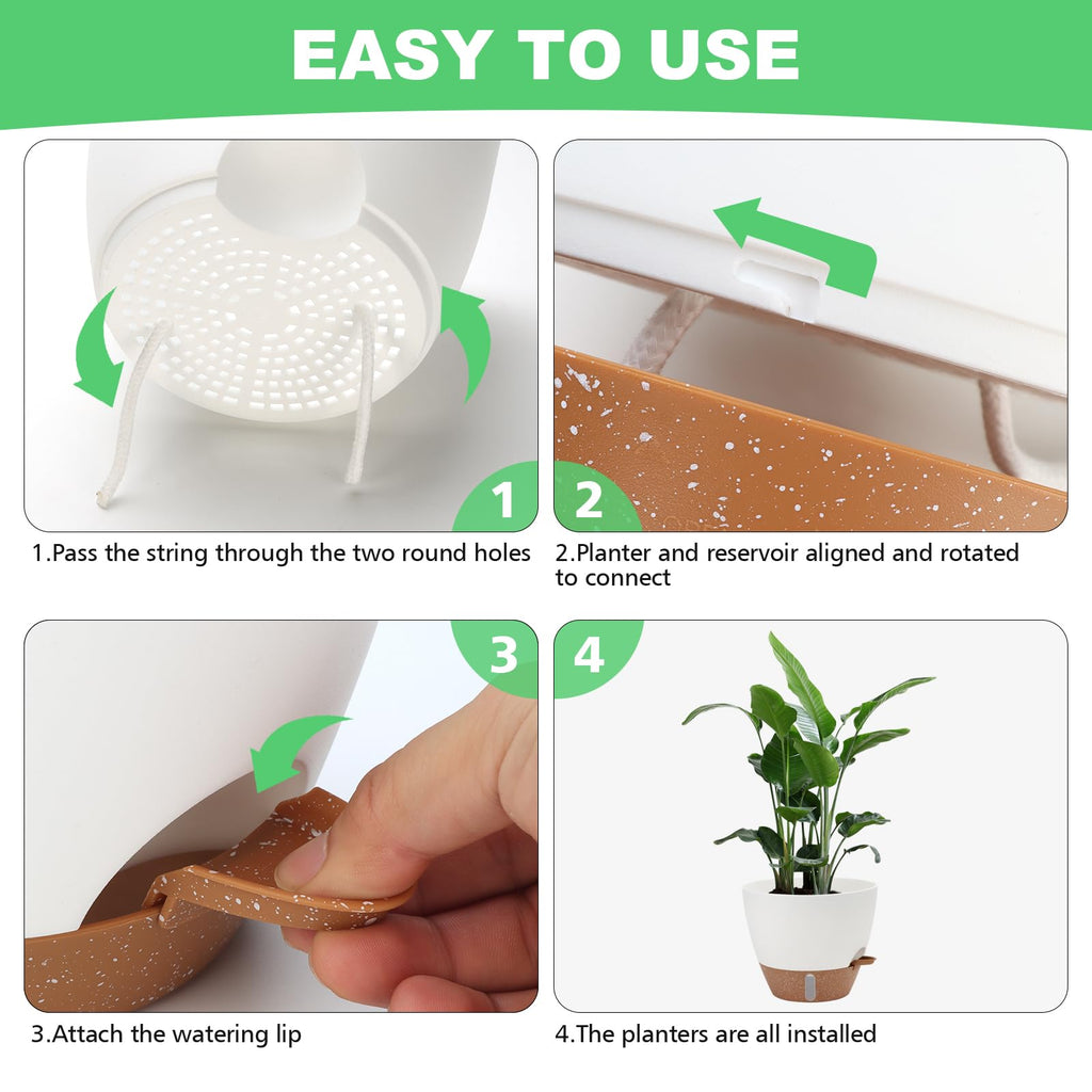 Self Watering Planter with Visual Water Level, 6Pack Small Plastic Pot Set with Drainage Holes and Reservoir Saucers