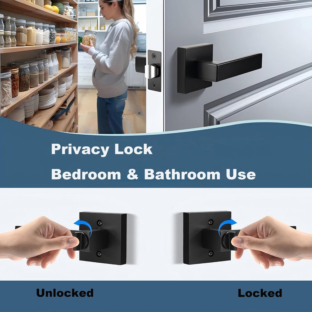 Matte Black Privacy Door Lever, 6 Pack, Interior Door Handle with Thumb Turn Lock, Reversible Modern Lever