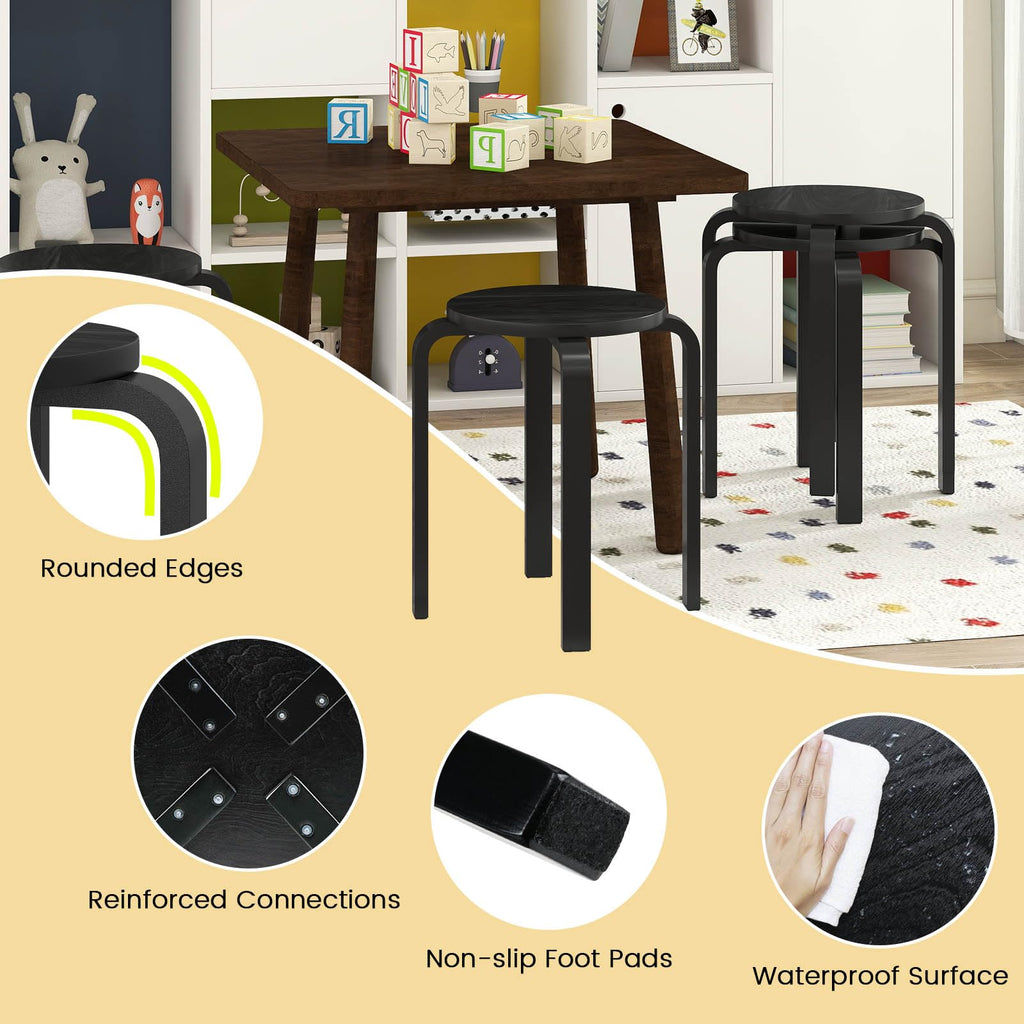 Wood Stackable Stools Set of 4, 18" Round Backless Classroom Stools