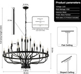 Black Chandelier 24 Light, Modern Farmhouse Chandelier for Dining Room, Round Industrial Candle Chandeliers Light, Wagon Wheel Chandelier 39in 3-Tier for Hallway, Living Room, Foyer, Island Lights A109-B0C3L4C68W