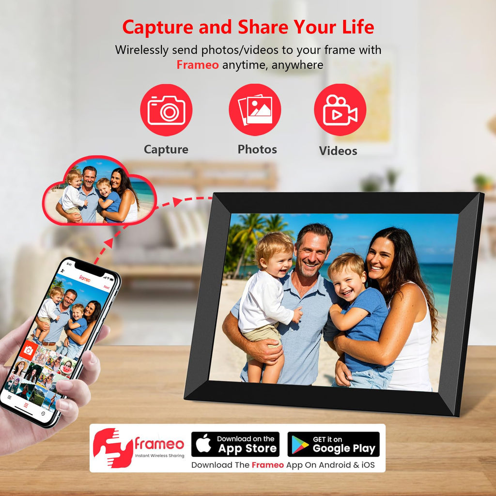 Frameo 10.1 Inch WiFi Digital Photo Frame, 32GB Digital Picture Frame with 1280x800 IPS HD Touch Screen, Auto-Rotate