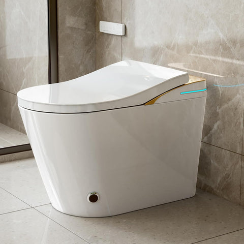 Smart Toilet,One Piece Bidet Toilet for Bathrooms,Modern Elongated Toilet with Warm Water,Dual Auto Flush,Foot Sensor