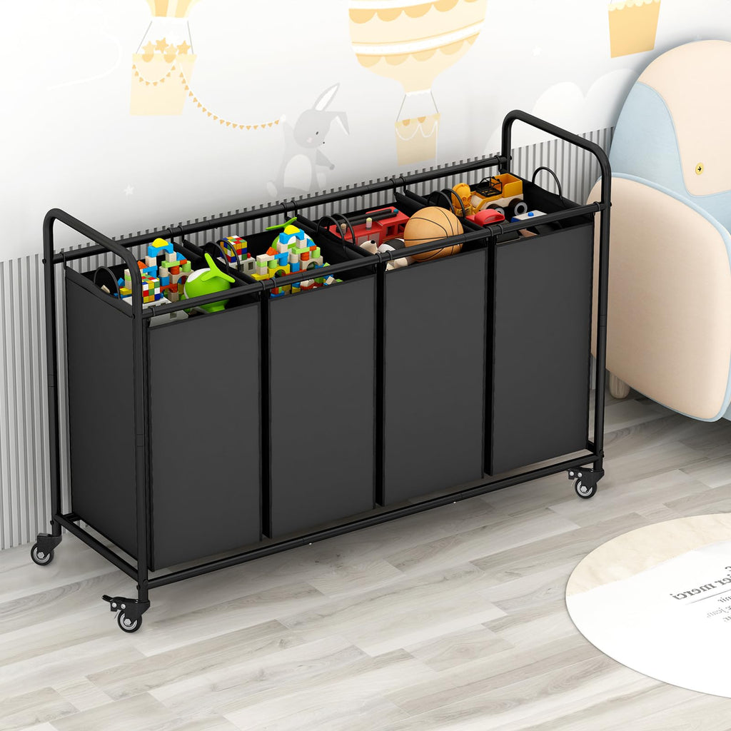 4 Section Laundry Hamper, Black Laundry Basket 180L Laundry Sorter