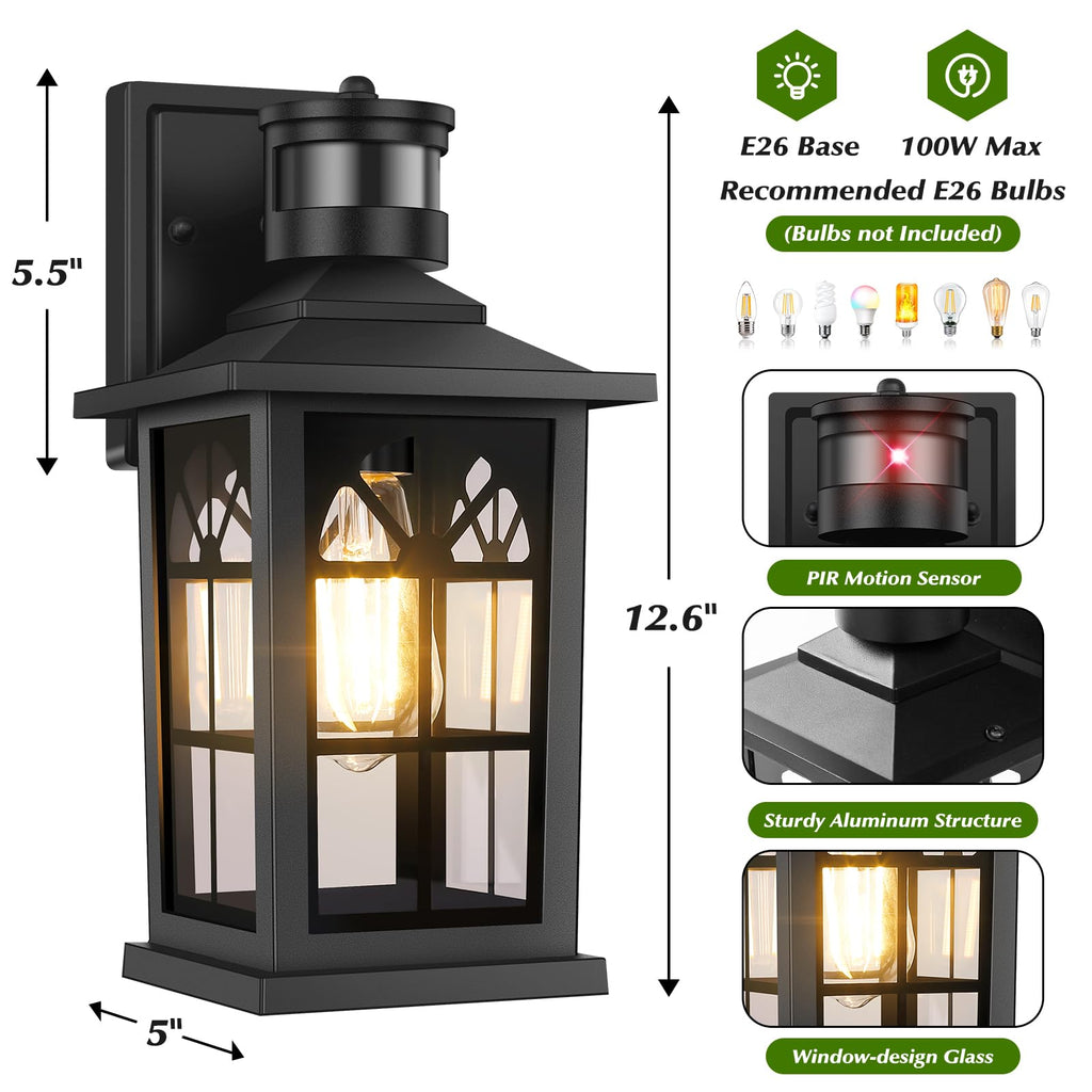 2-Pack Motion Sensor Outdoor Wall Lights, Modern Porch Lights