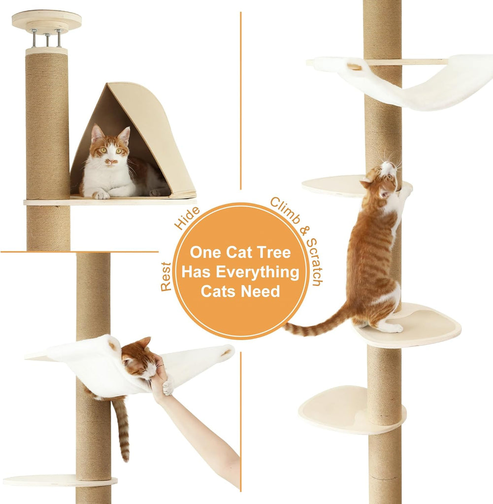 Floor to Ceiling Cat Tree, 6-10 ft, 6 Level, Beige