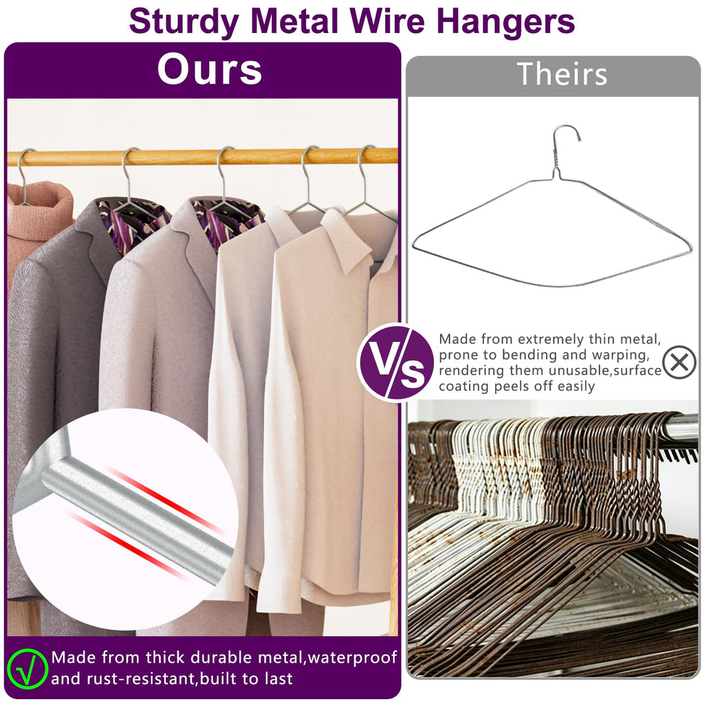 Metal Wire Hangers 60 Pack, Metal Coat Hangers with 5 Clips