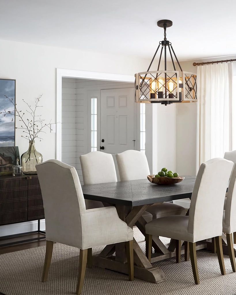 D19'' Farmhouse Chandelier, 4-Light Adjustable Dining Room Light Fixture Kitchen Island Lighting, Rustic Hanging