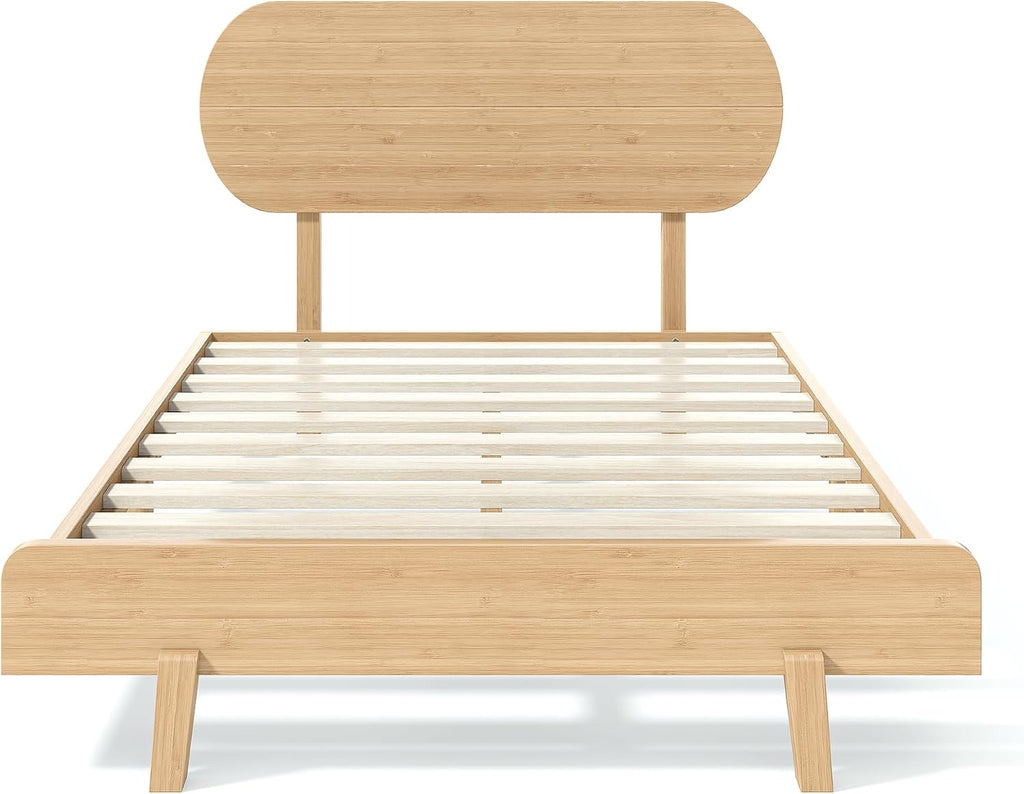 Full Bed Frame with Headboard & Low Footboard, Bamboo Full Size Bed Frame with Wood Slats Support 500LBS, Japanese