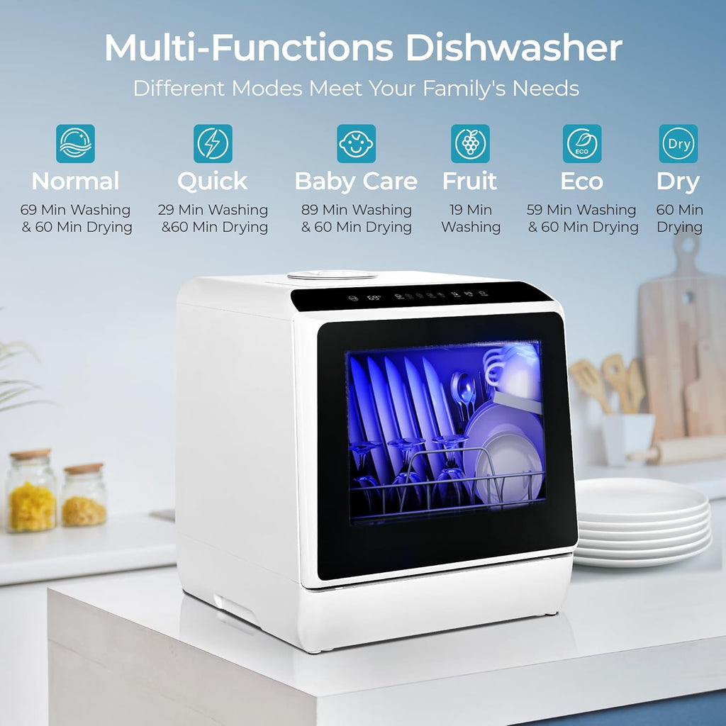 Countertop Dishwasher Portable with 6 Programs, 5L Built-in Water Tank for Apartments & RV, 167℉ High-Temp