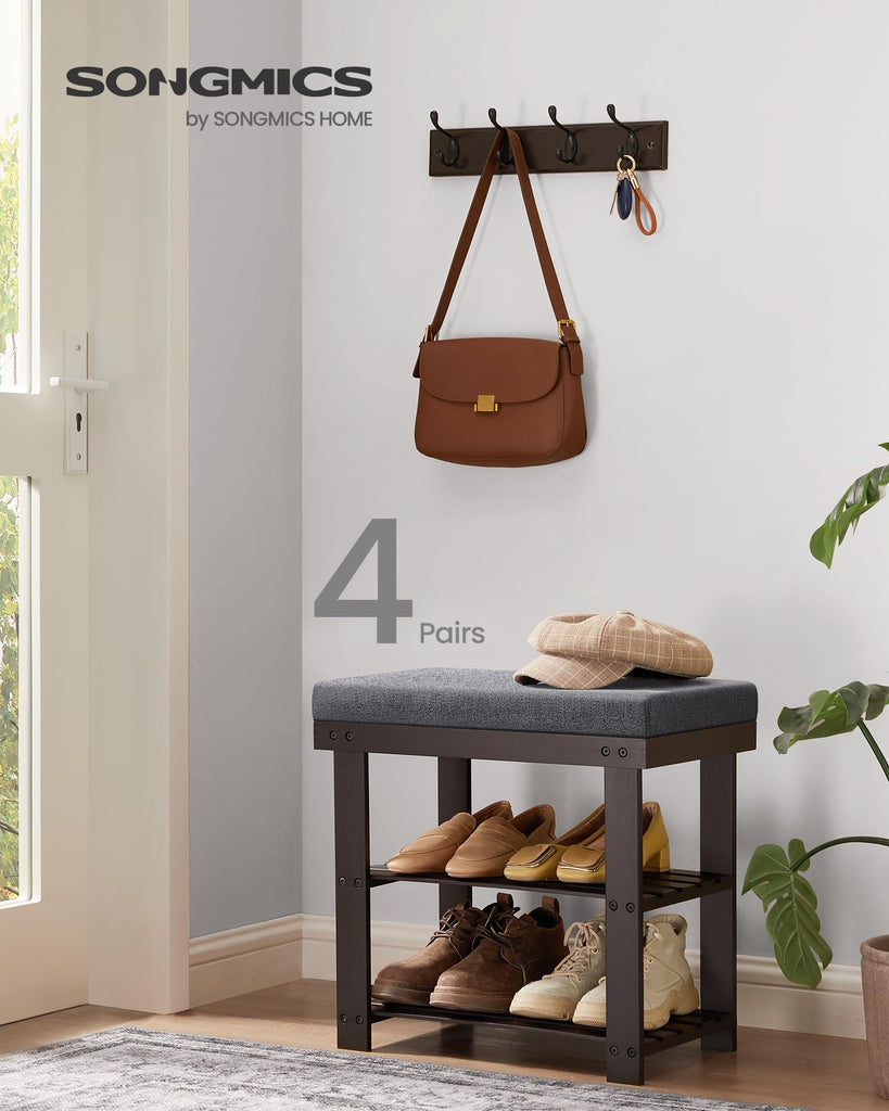 Bamboo Shoe Bench, 3-Tier Shoe Rack, 11.9 x 20.5 x 19.2 Inches