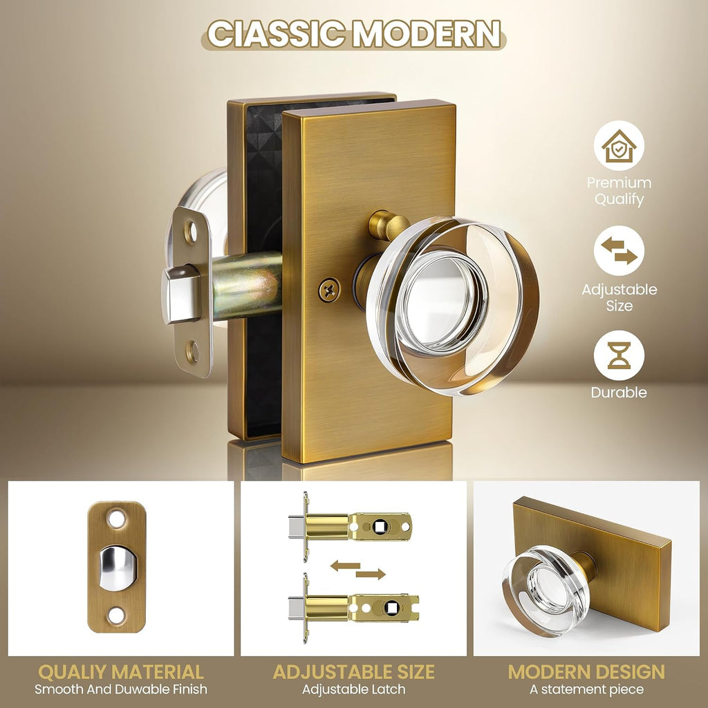 Privacy Glass Door Knobs, Antique Brass Door Knobs Interior with Lock