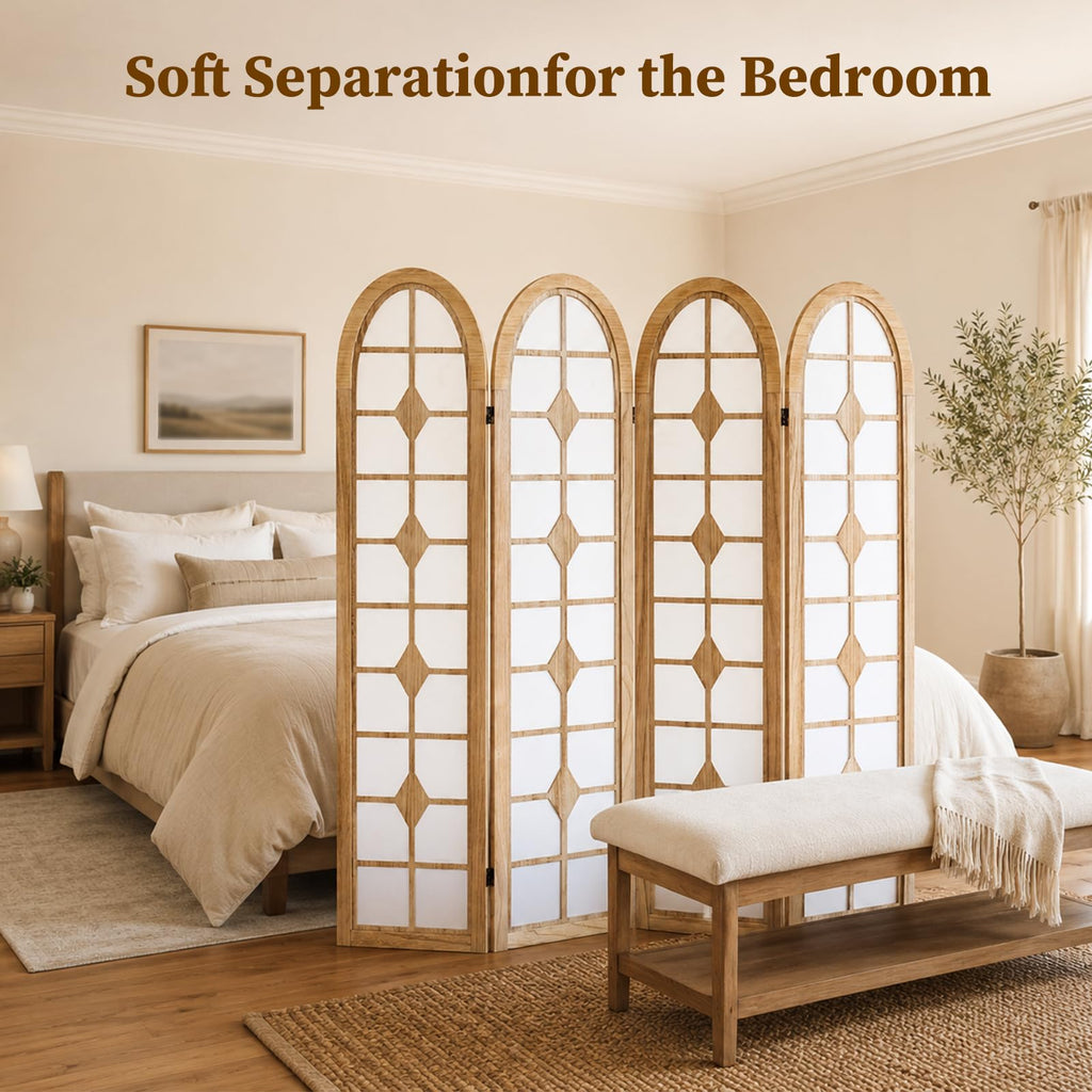 4 Panel Room Divider, Folding Shoji Screen, Natural