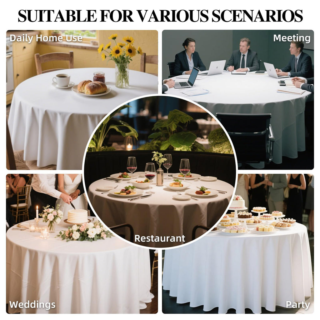 120 Inch Round Tablecloth 2 Pack White Table Cloths Polyester Fabric