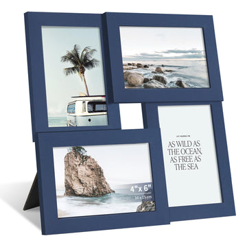 4x6 Collage Picture Frame, Wooden Frame with Real Glass, 4 Opening