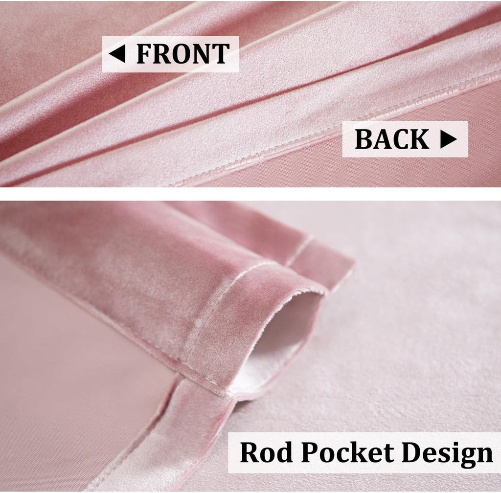 Vintage Velvet Drapes, Room Darkening Waterfall Valance Curtains Set, Retro Pink Solid Window Treatment, W59 & 52 x