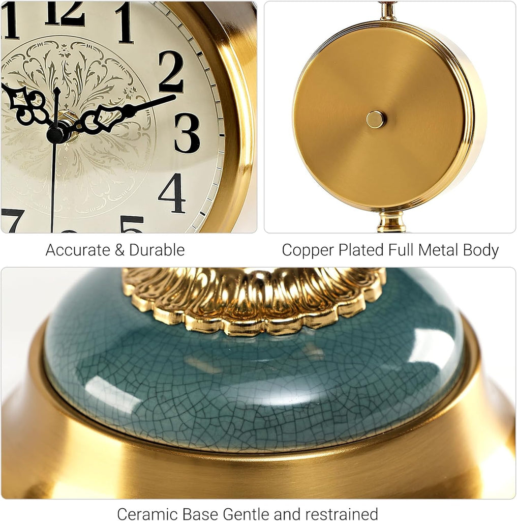 Victorian Vintage 6-Inch Mantel Clock, Antique Anniversary Clock with Ceramic and Metal Body