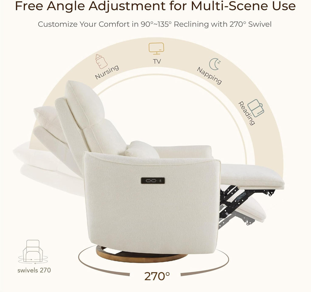 Power Swivel Glider Recliner Chair, Dual Motor Nursery Glider, Cream | Nursery Rocking Chair with Adjustable Power