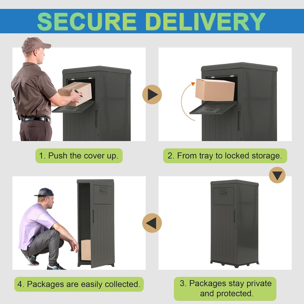 Domi Package Delivery Box Box with Lockable Secure, Waterproof Resin Storage Anti-Theft Outdoor Package Delivery